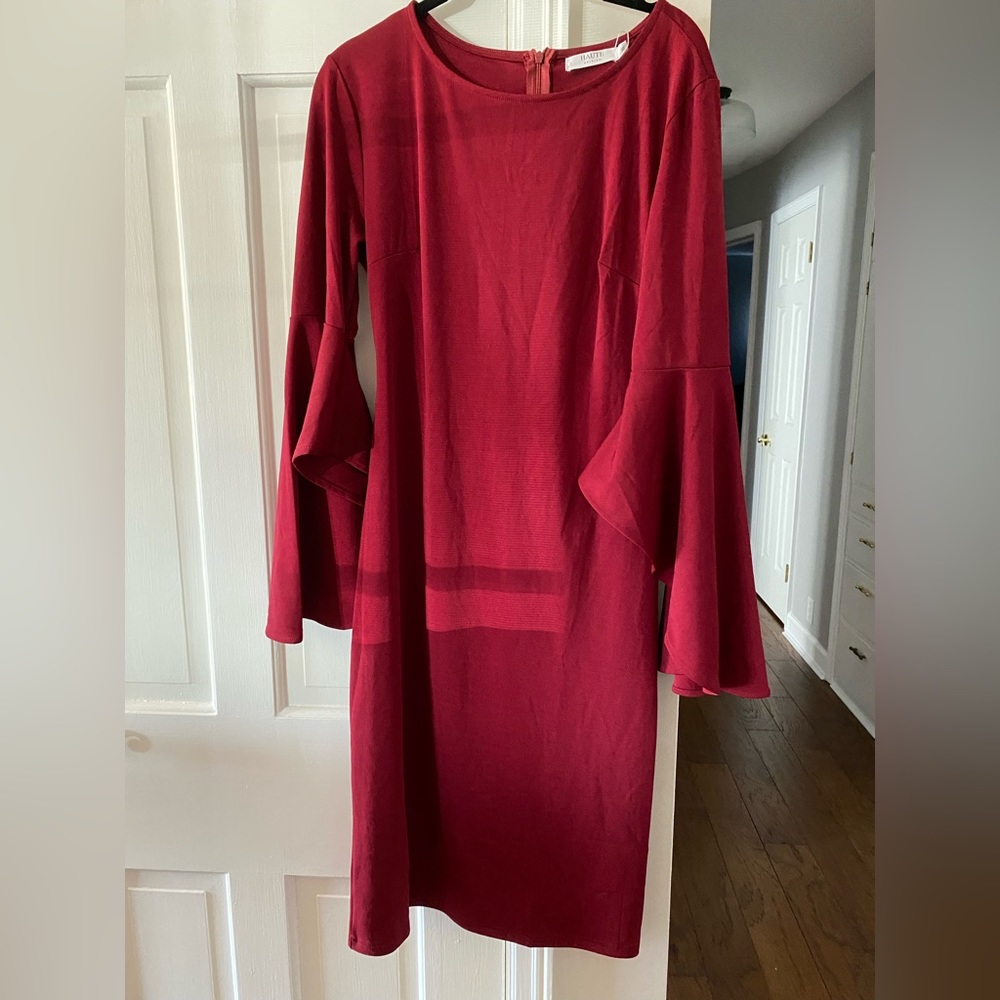Red dress with cascade sleeves